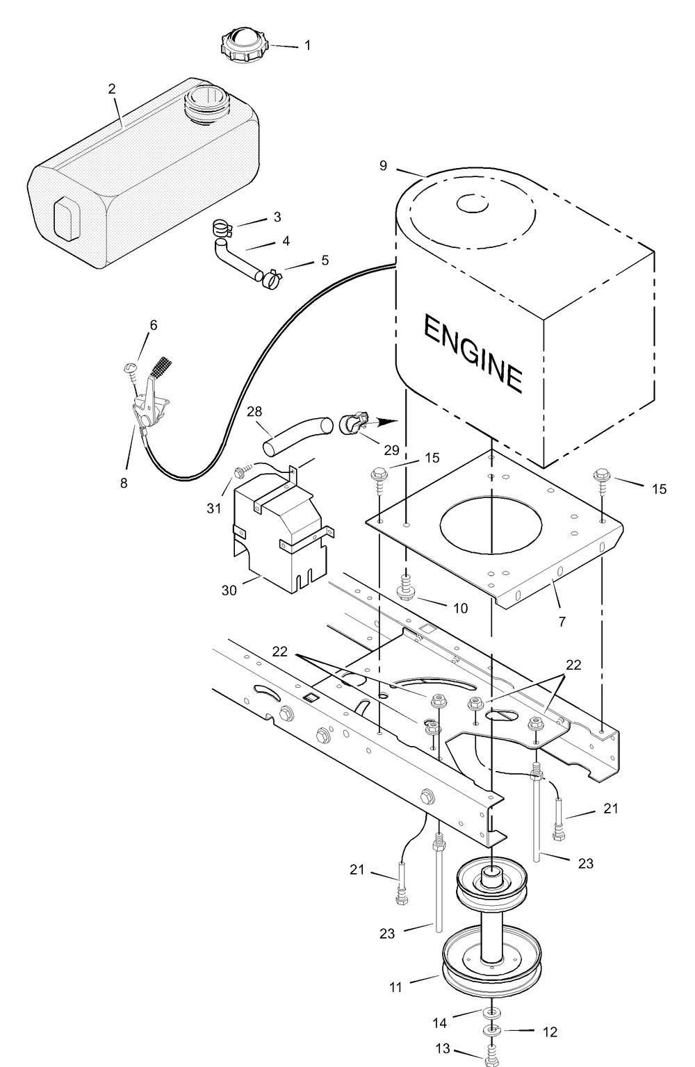 Engine Mount Diagram and Parts List for 40560X50D 2001 Briggs and Stratton Lawn Tractor